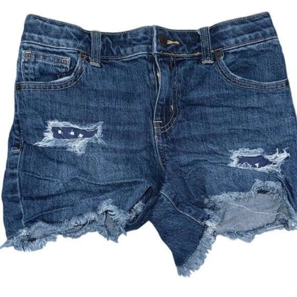Cat & Jack L 10/12 Girls Distressed Denim Shorts With Frayed Hem - Picture 1 of 6
